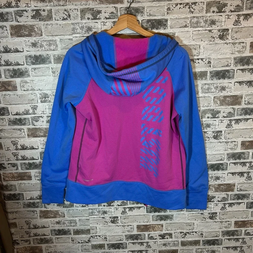 Nike Therma-FIT Womens Full Zip Hoodie Pink Blue Just Do It Graphic Medium